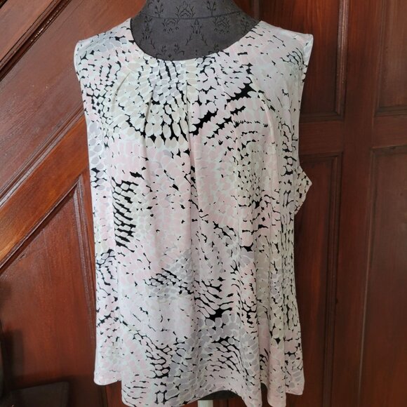 Jones Studio Sleeveless Pleated Blouse 2X Womens Abstract Pattern Polyester Pink - Picture 1 of 8